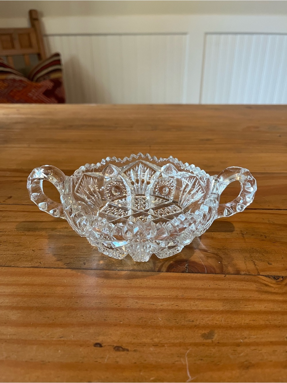 Vintage Imperial Glass Nucut Two Handled Nappy Dish